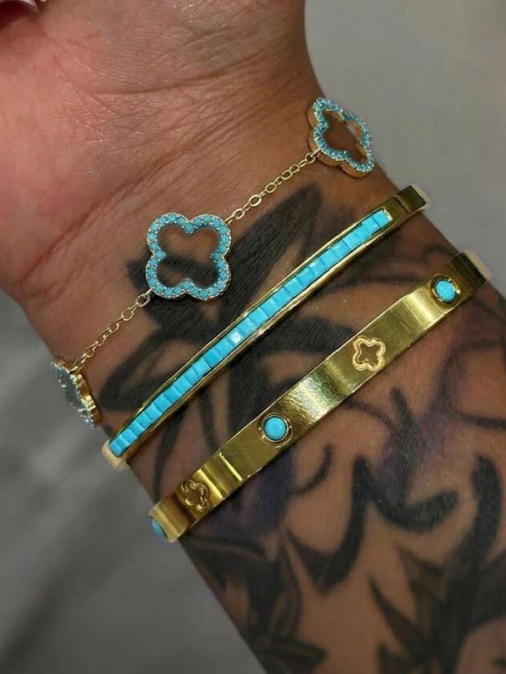 Gold and Turquoise 3-Piece Bracelet Set - Women Jewelry